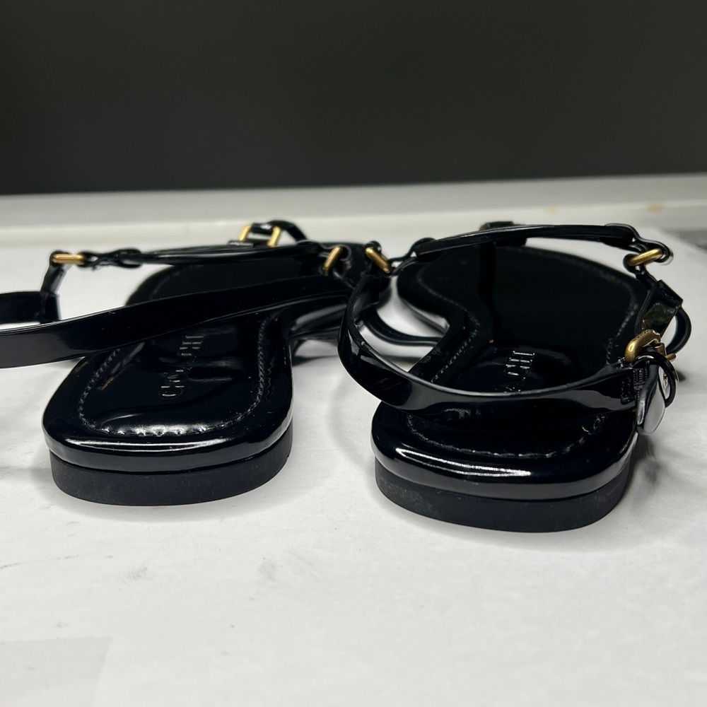 Coach Jeri 8.5 Black Patent Leather Thong Flat Sandals Adjustable Strap - Picture 7 of 11